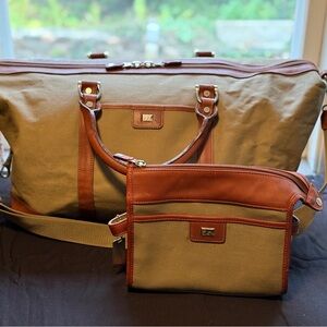 Waxed Canvas & Leather Men's Overnight Bag & Matching Toiletry Bag